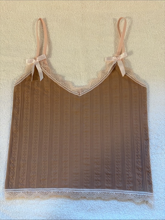 Urban Outfitters Tops - Urban Outfitters Ribbed Lace-Trim Cami in Blush and Camel